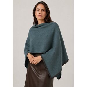Merinomink 2 Tone Poncho Teal One Size Merino Wool Possum Fur Silk Luxury Wrap